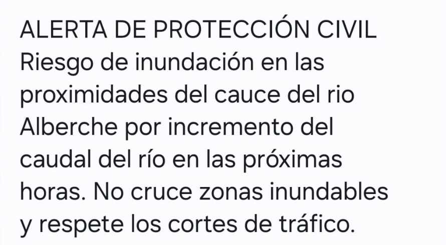 Alerta de Protección Civil recibida el 5 de febrero en Talavera