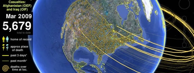 La aplicación &#039;Map the Fallen&#039; creada por un ingeniero de la empresa en su tiempo libre reúne a los fallecidos en Irak y Afganistán, hasta marzo de 2009 son 5.679 bajas