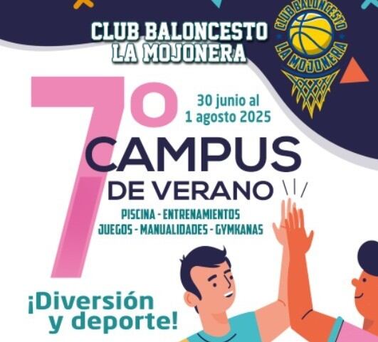 Cartel de la escuela de verano del Club Baloncesto La Mojonera.