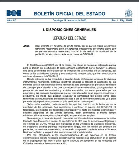 BOE con las actividades esenciales.