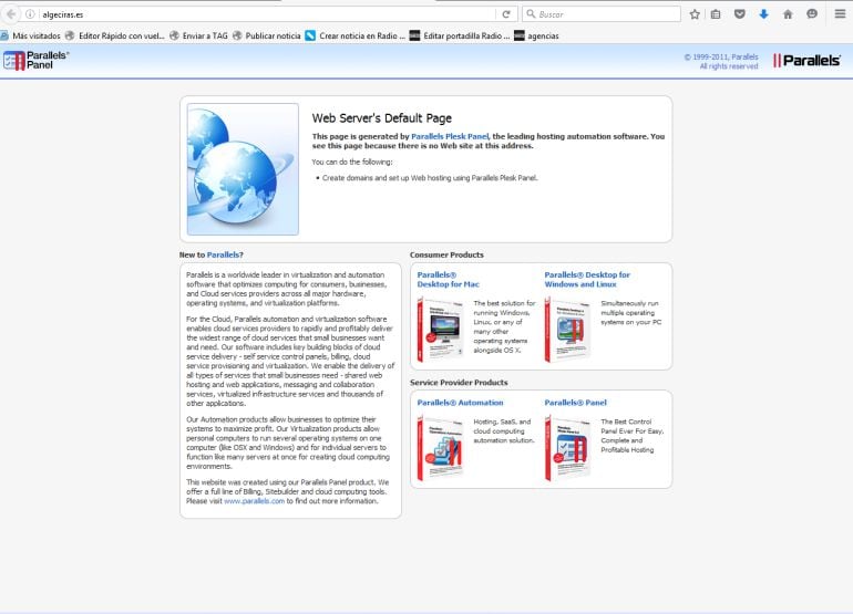Imagen de la web del ayuntamiento de Algeciras fuera de servicio
