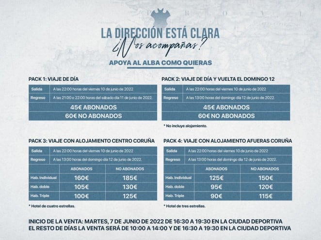 Información de los viajes que ofrece el Albacete para La Coruña