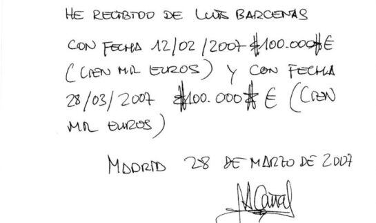 Documento con el &quot;recibí&quot; sobre la presunta comisión entregada al PP de Castilla La Mancha