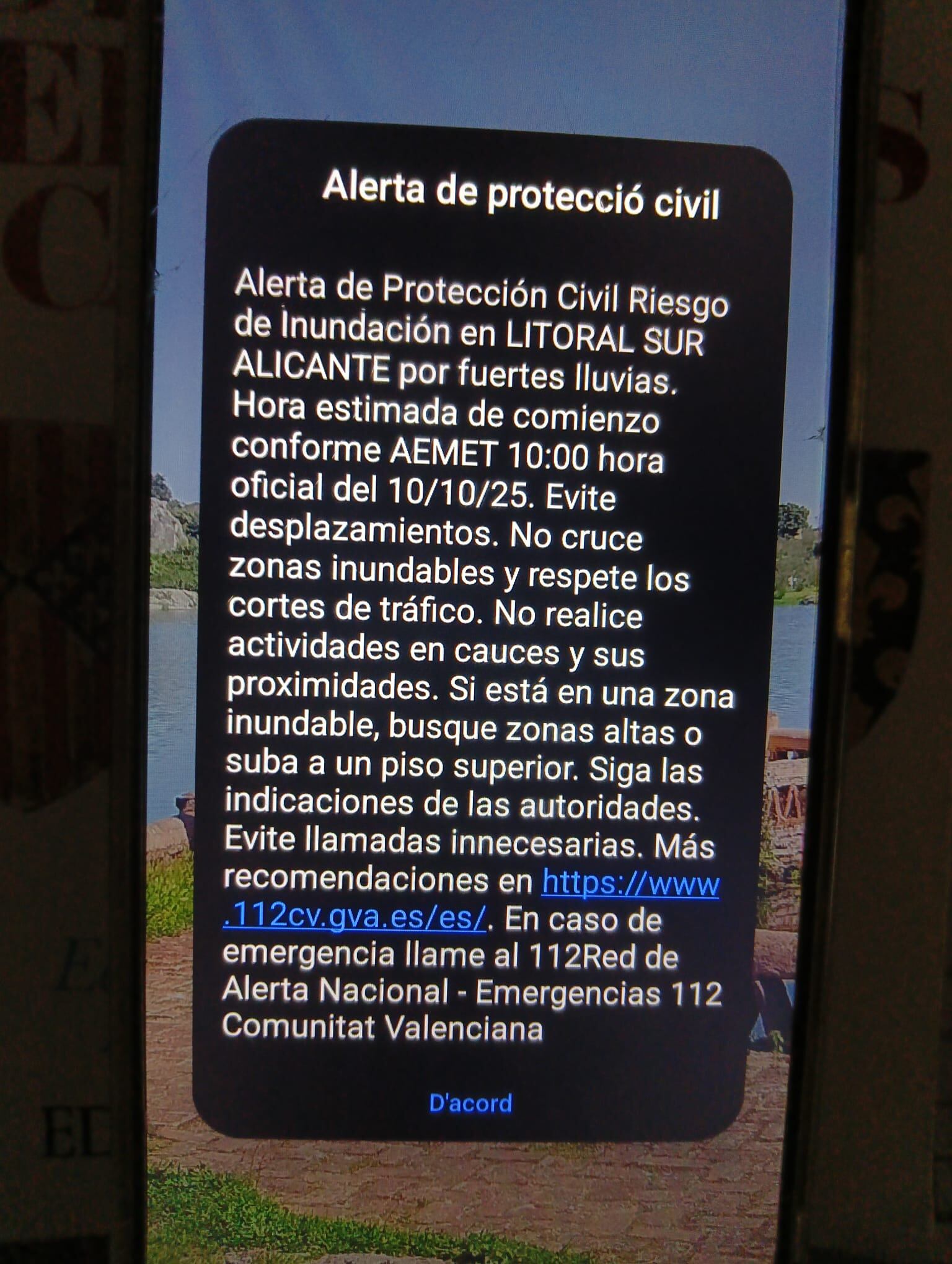Aviso de EsAlert por fuertes lluvias en Alicante