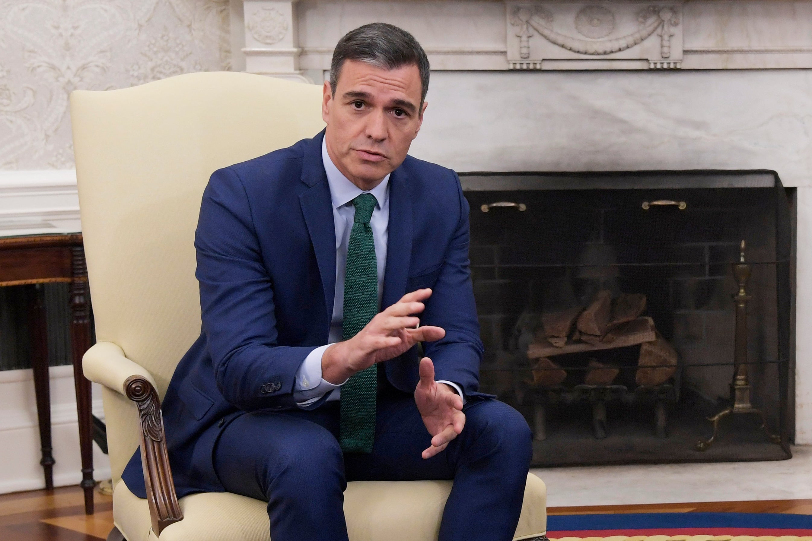 El jefe del Gobierno español, Pedro Sánchez, durante su reunión con el presidente de Estados Unidos, Joe Biden