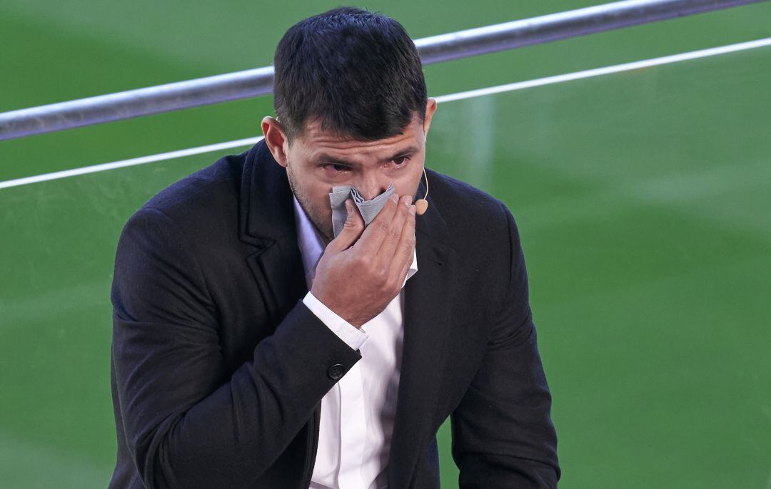 Agüero, en el acto en el que anunció su retirada, este miércoles