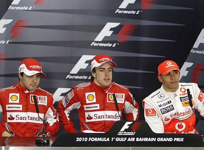 Fernando Alonso, junto a Massa y Hamilton en la rueda de prensa posterior a la carrera