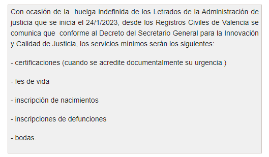 Mensaje que aparece al entrar en el Registro Civil