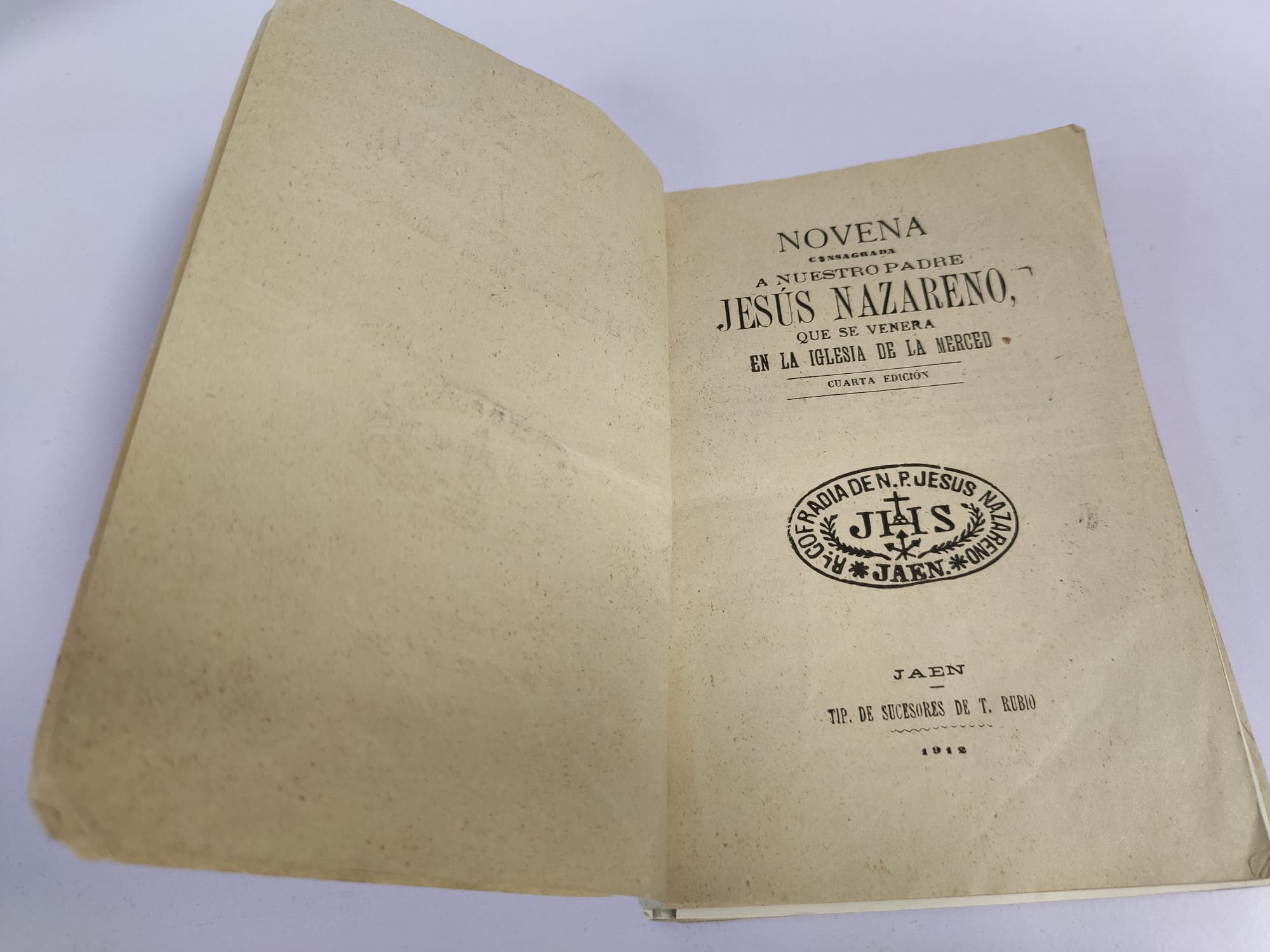 Documento correspondiente a 1912 y elaborado para la Novena de Nuestro Padre Jesús Nazareno, propiedad del investigador e historiador Paco Jiménez.