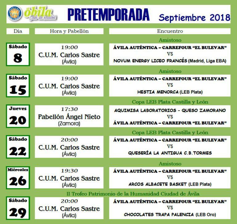 Calendario de partidos de pretemporada del OCB