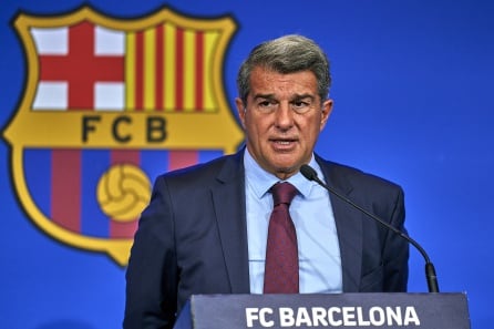 Joan Laporta en la comparecencia de prensa tras la salida de Leo Messi.