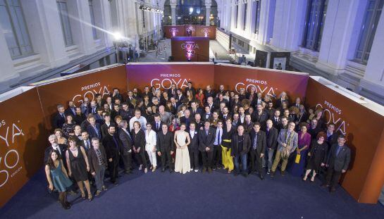 Fotografía facilitada por la Academia de Cine de la foto de familia de los nominados e invitados en la tradicional fiesta previa a la gala de los 30 Premios Goya, que se celebrará el próximo 6 de febrero