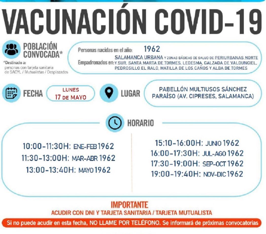 Información del proceso de vacunación en Salamanca, de cara al lunes