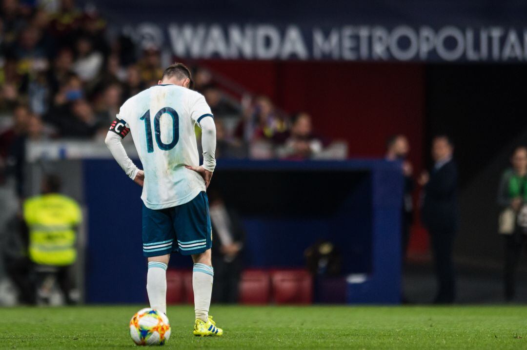 Messi, cabizbajo durante una acción del amistoso entre Argentina y Venzuela en el que disputó los 90 minutos