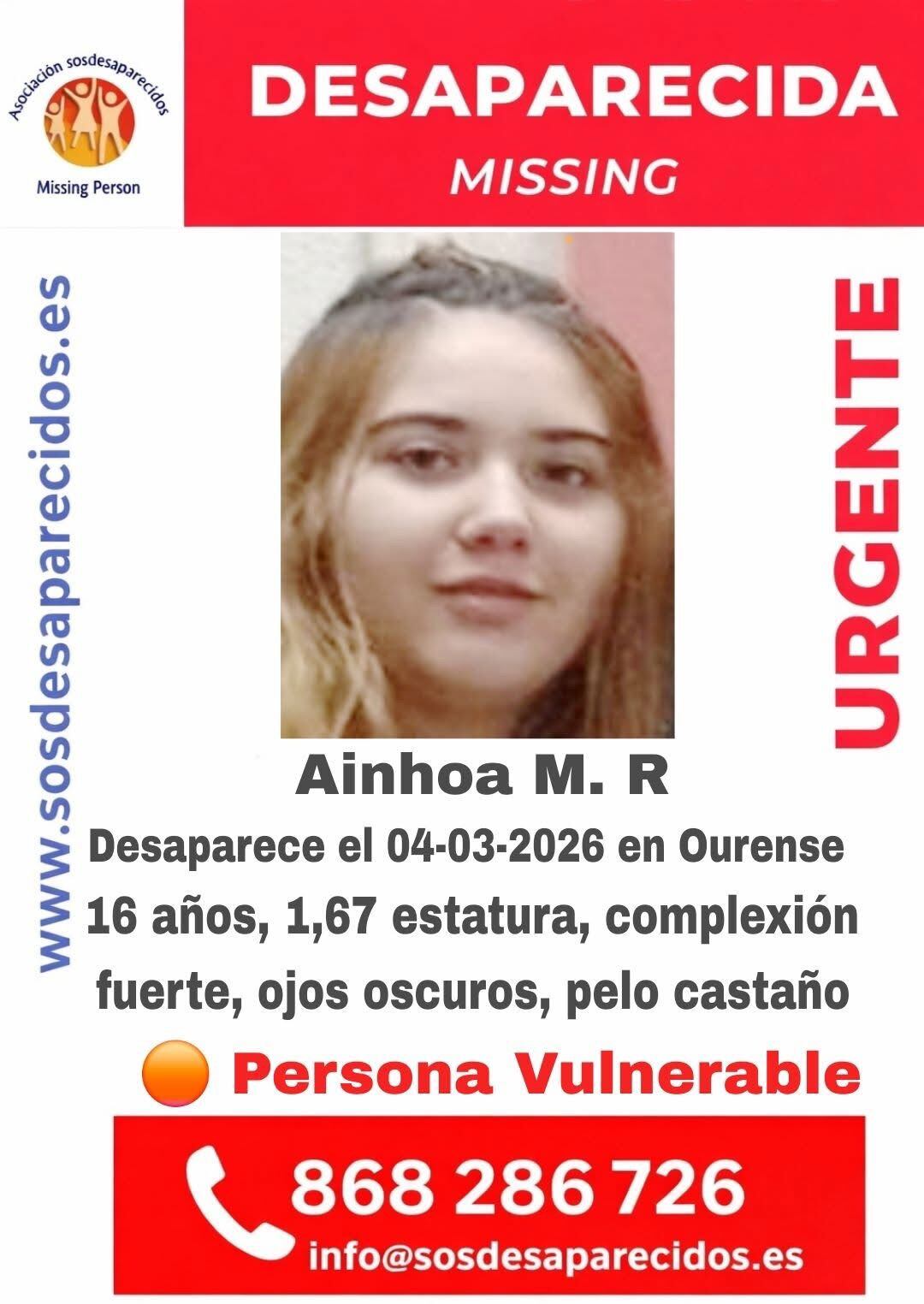 Ainhoa M. R., 16 años, desaparecida el 4 de marzo de 2026 en Ourense