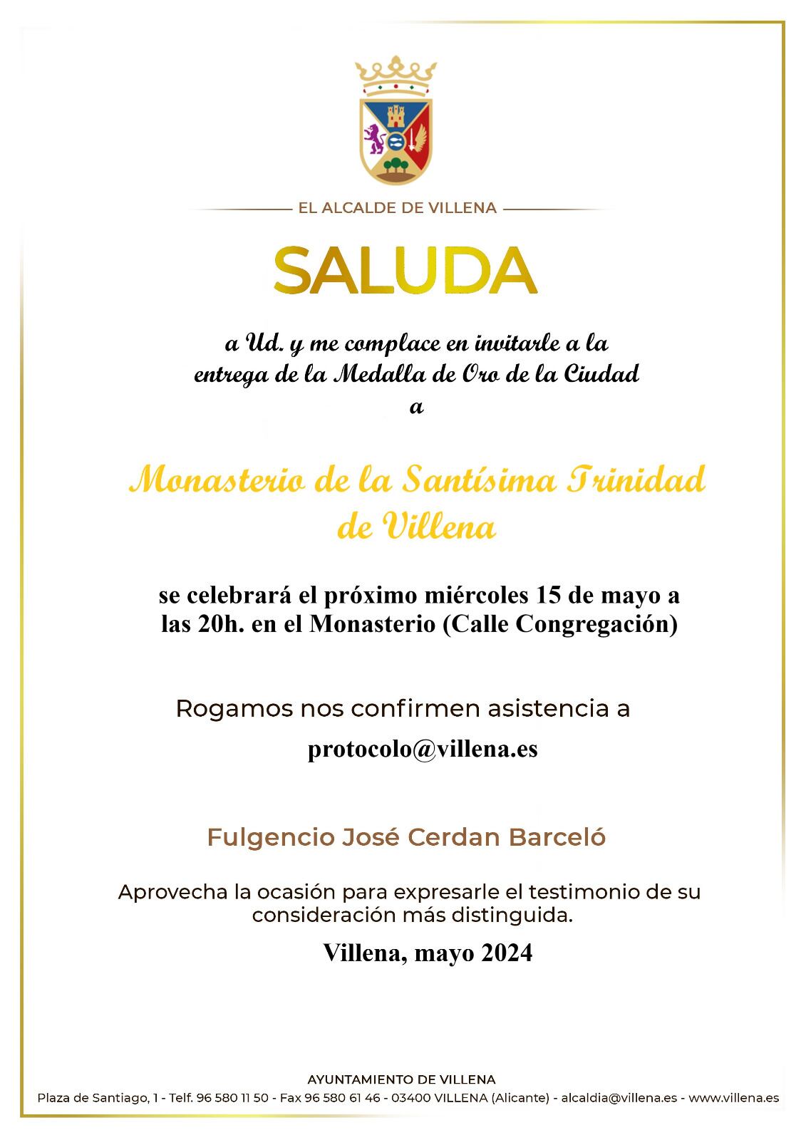 Saluda de invitación al acto