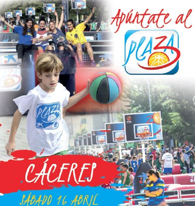 Cartel de la primera parada del torneo Plaza 3x3 de la Federación Española de Baloncesto en Cáceres