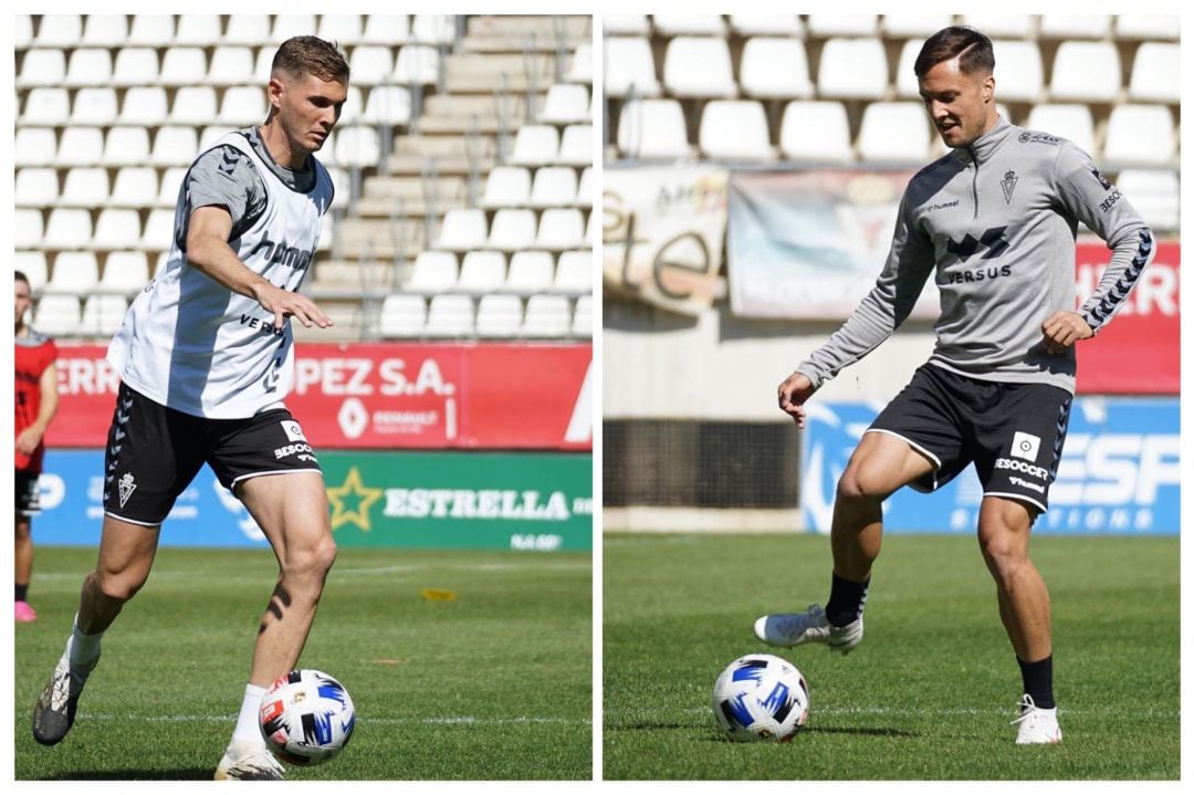 Edu Luna y Adán Gurdiel en un entrenamiento con el UCAM CF