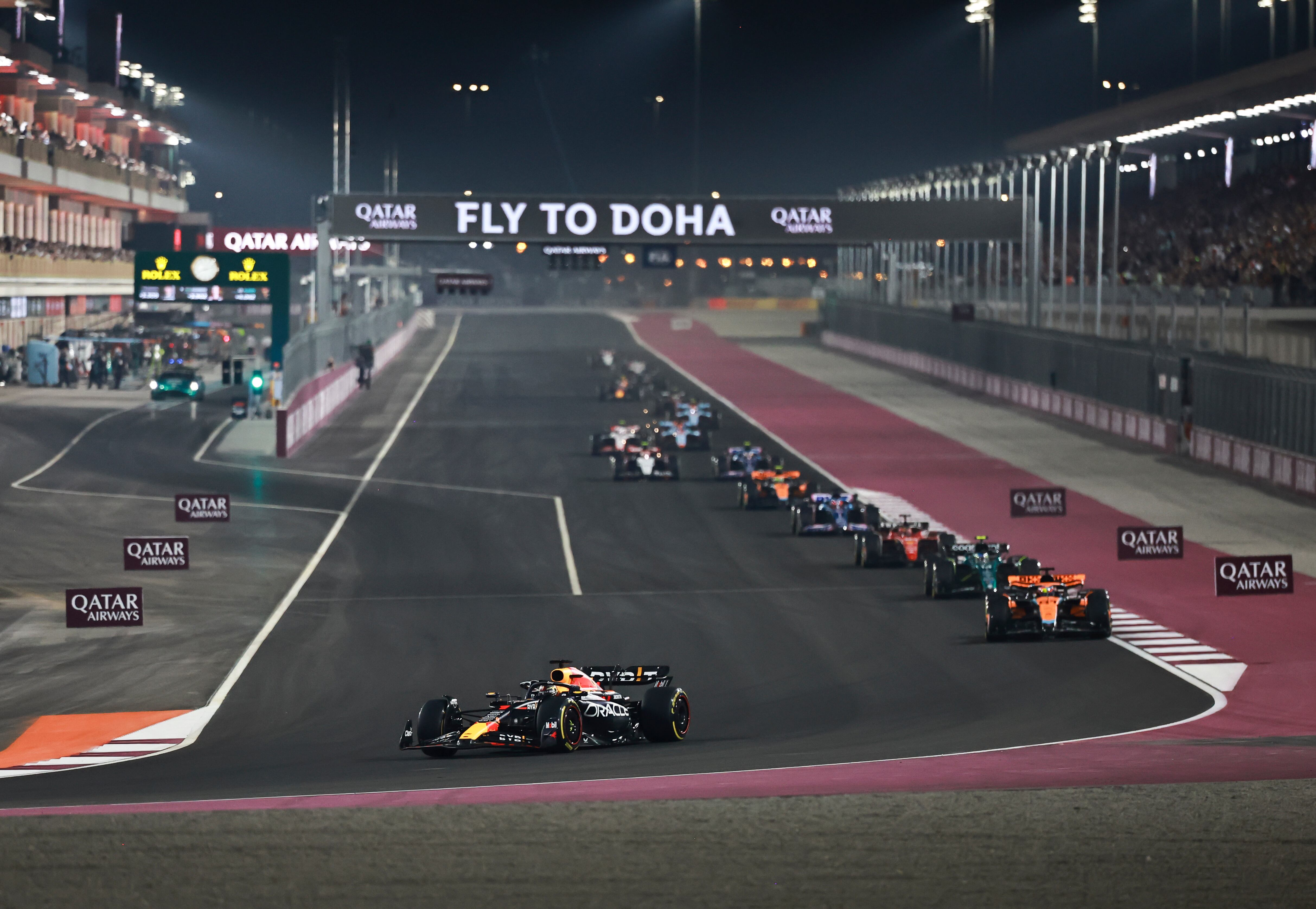 LUSAIL CITY, QATAR - OCTOBER 8: Max Verstappen of the Netherlands driving the (1) Oracle Red Bull Racing RB19 during the F1 Grand Prix of Qatar at Lusail International Circuit on October 8, 2023 in Lusail City, Qatar. (Photo by Qian Jun/MB Media/Getty Images)