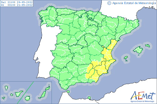 El Levante peninsular y la zona este de Andalucía se encuentran en alerta por riesgo de lluvias y tormentas.