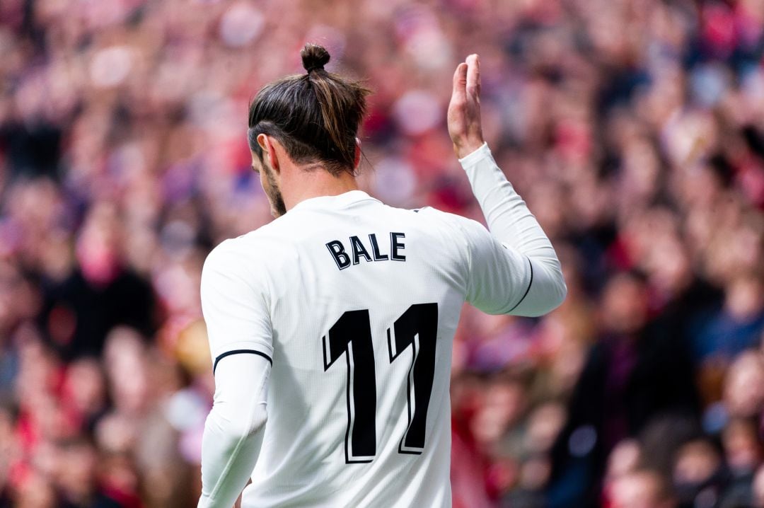 Momento en el que Bale gesticula tras marcar el tercero del Madrid en el Wanda Metropolitano. 