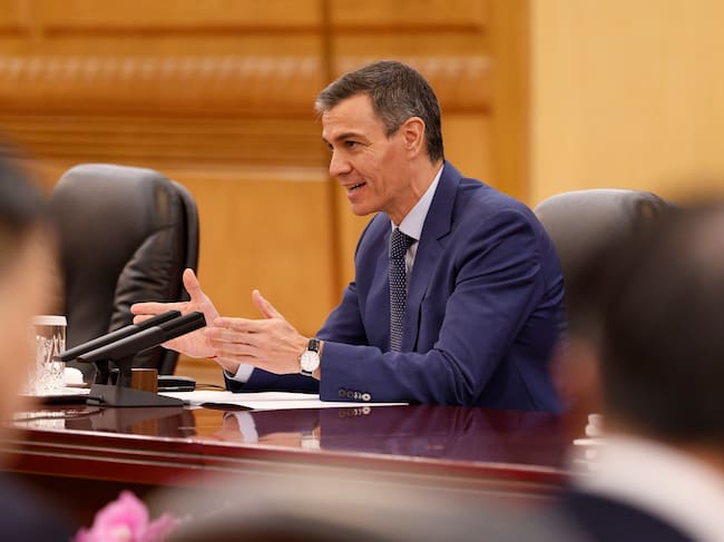 Pedro Sánchez en la reunión con Xi en Pekín.