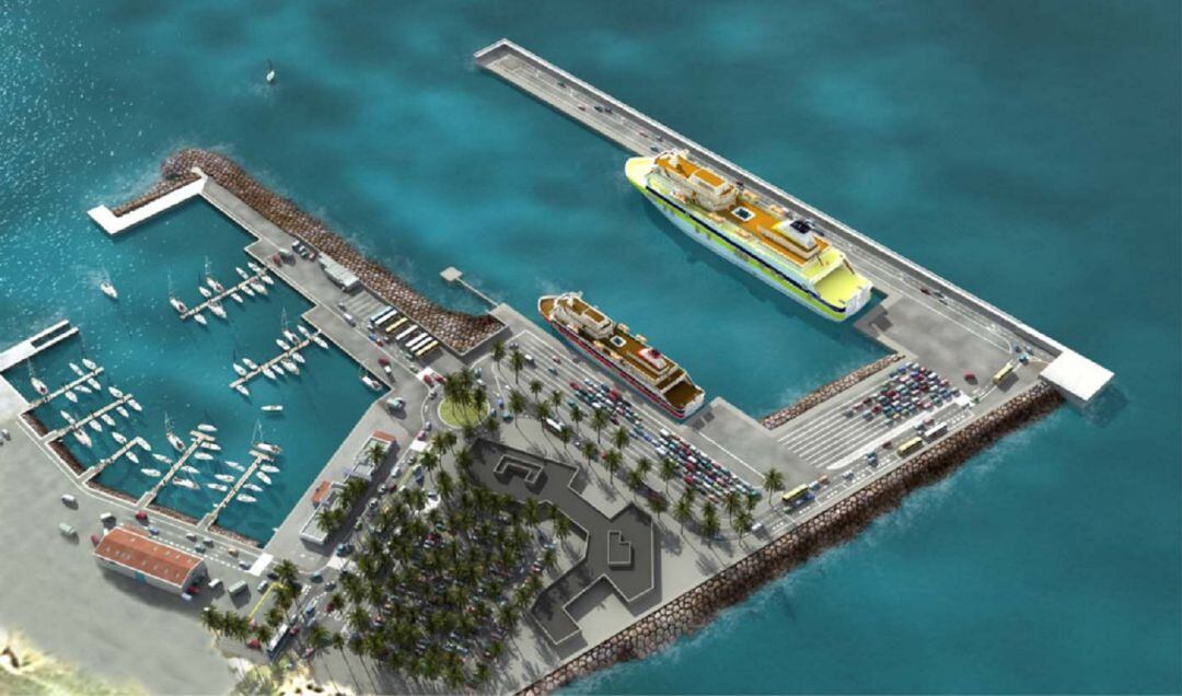 Recreación del puerto de Playa Blanca una vez ampliado.