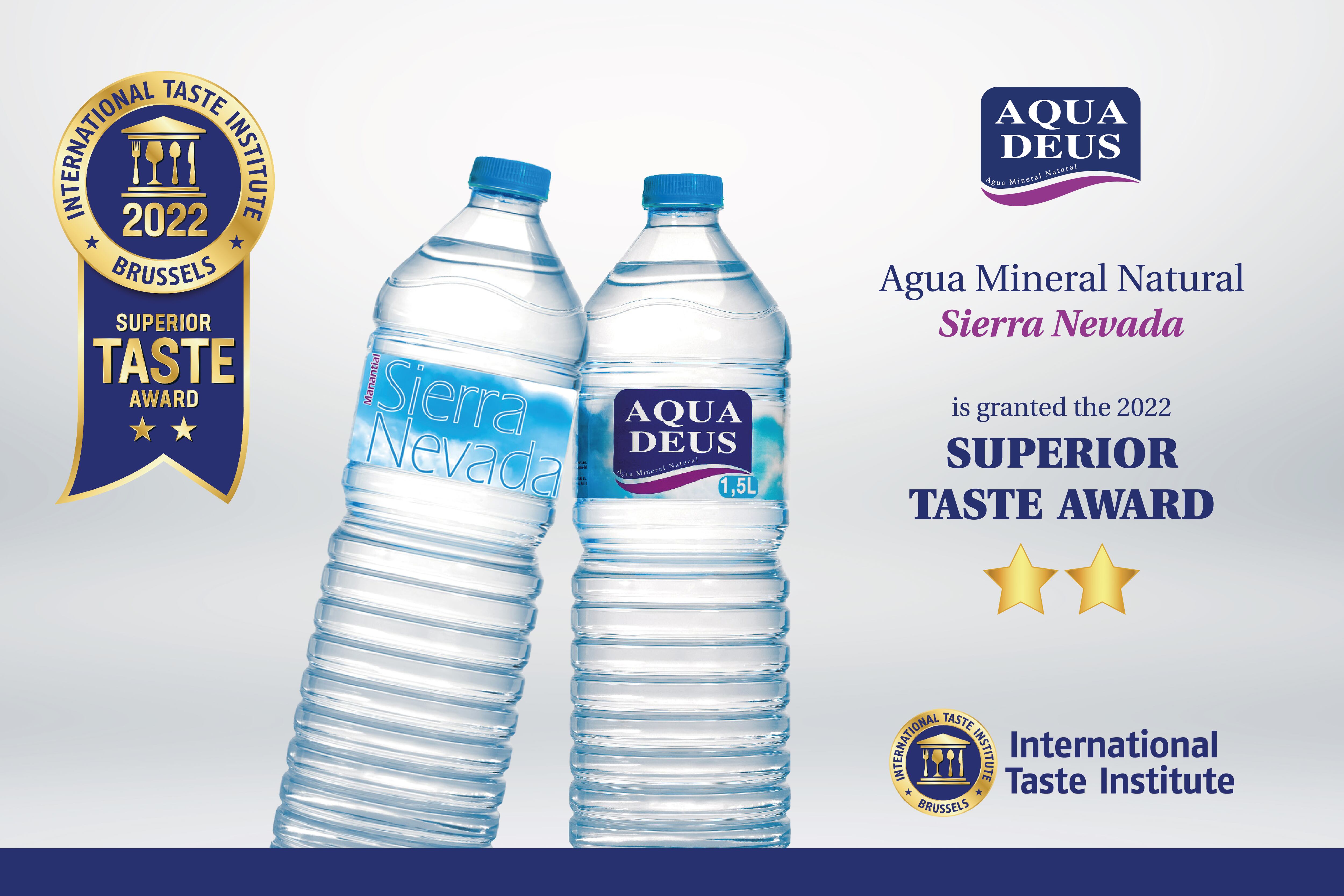 El agua mineral natural Aquadeus Sierra Nevada haobtenido dos estrellas en los Superior Taste Awards