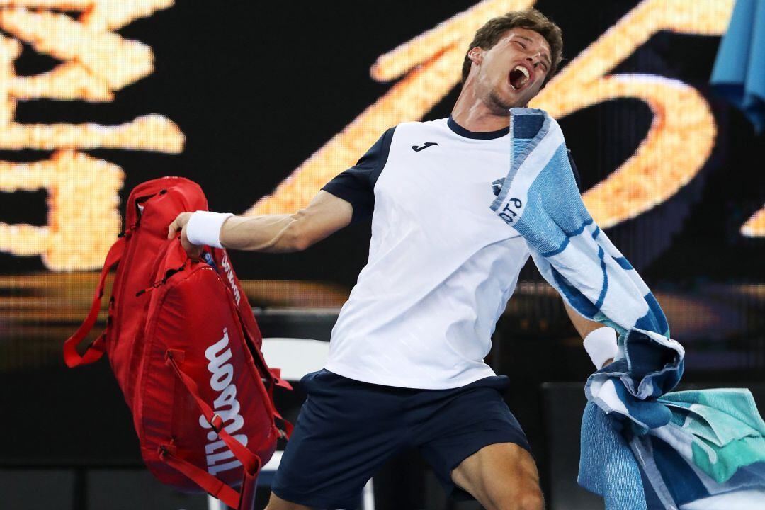 Carreño reacciona cabreado al final de su encuentro ante Nishikori.