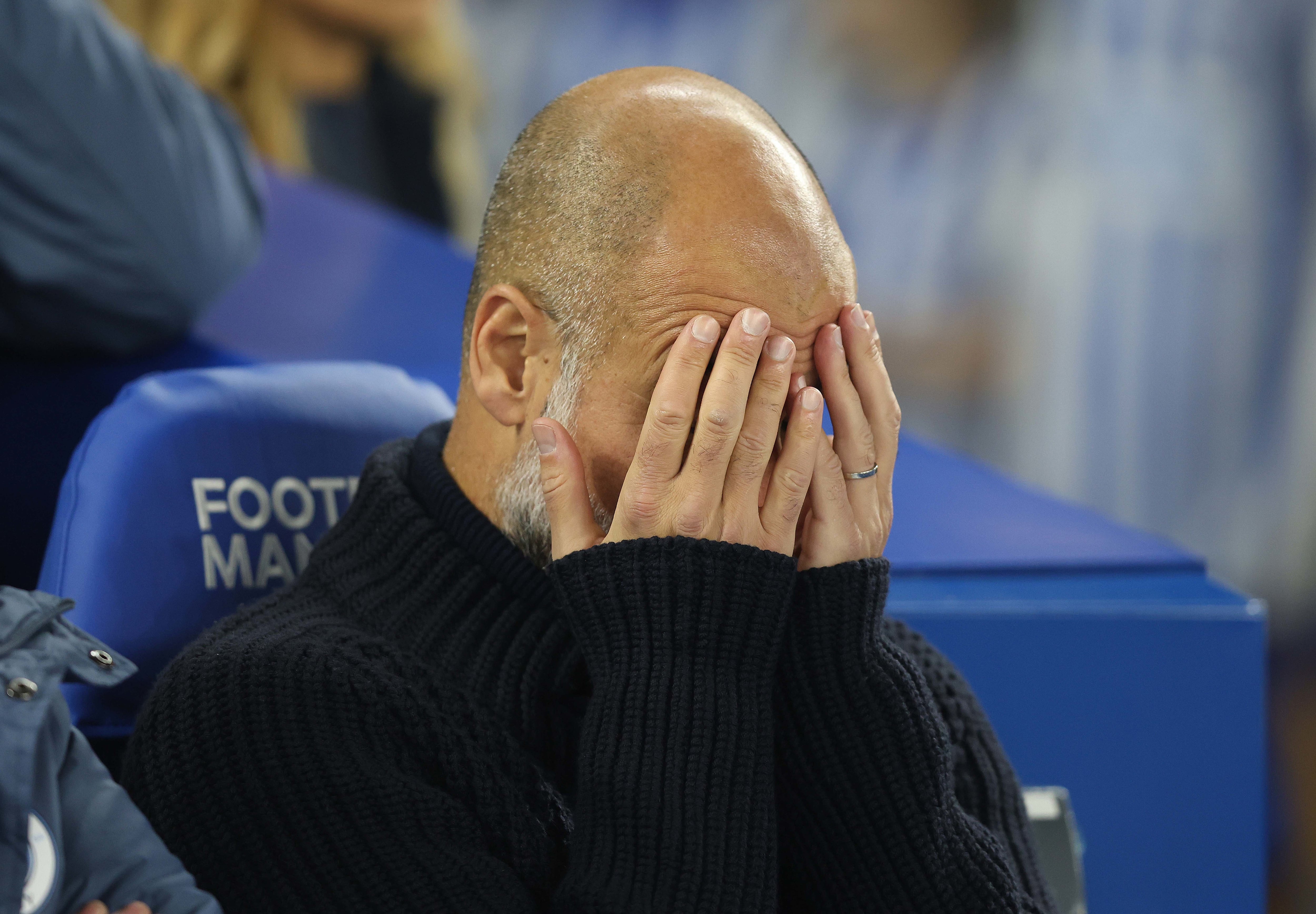 Pep Guardiola, durante el partido de Premier League entre el Brighton y el Manchester City