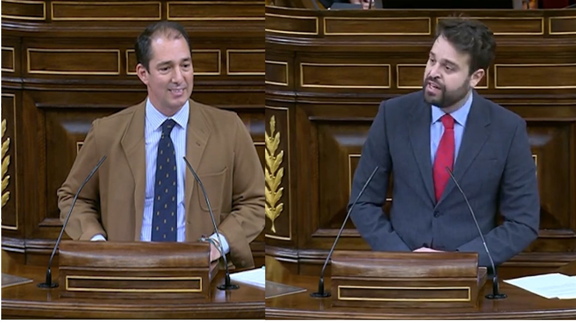 El diputado de VOX Víctor Guido González Coello de Portugal y el diputado del PSOE Juan Francisco Serrano en una sesión del Congreso de los Diputados