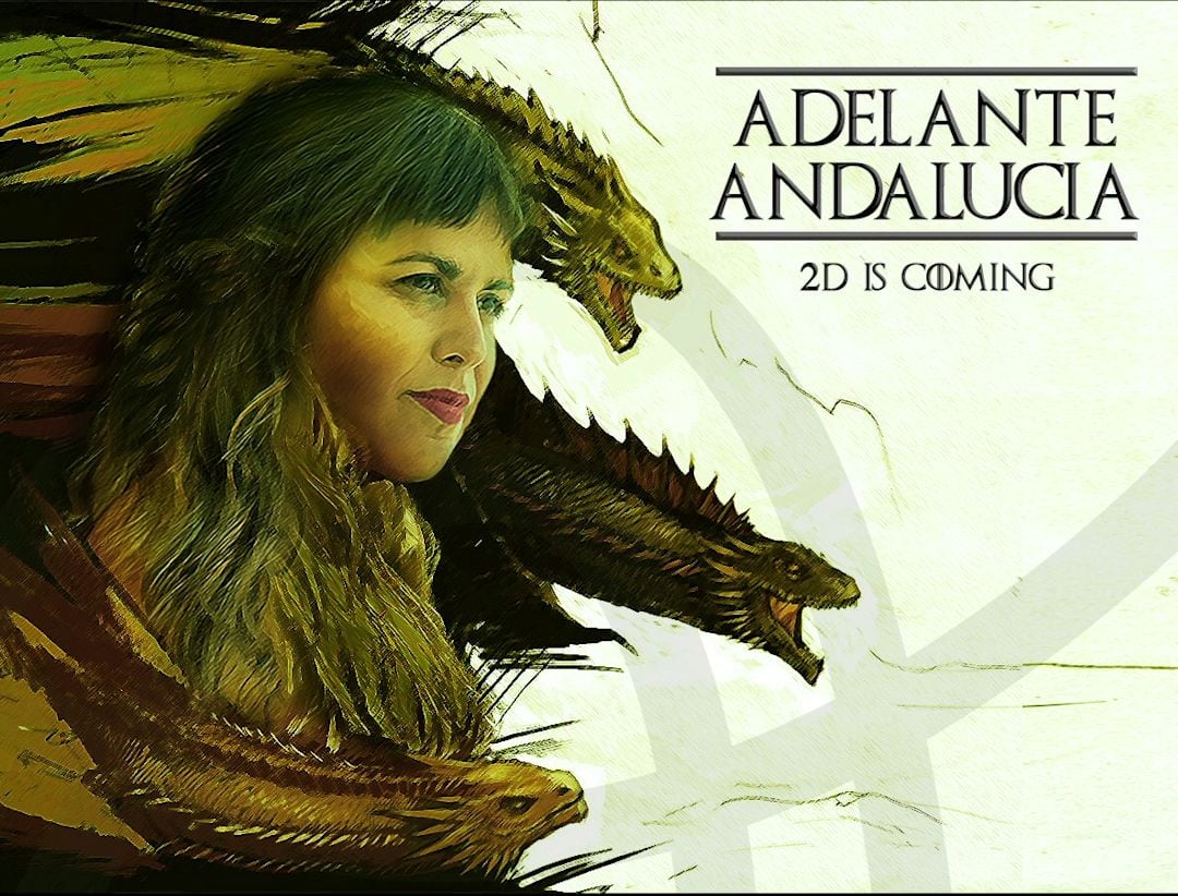 Montaje de Adelante Andalucía con Teresa Rodríguez como Khaleesi