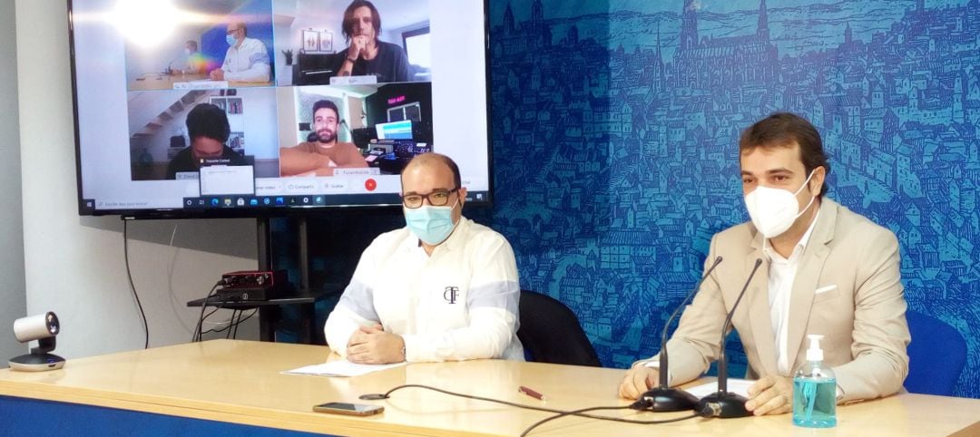 Curro García y Pablo García en rueda de prensa con Rulo, David de María y Diego Cantero por videoconferencia