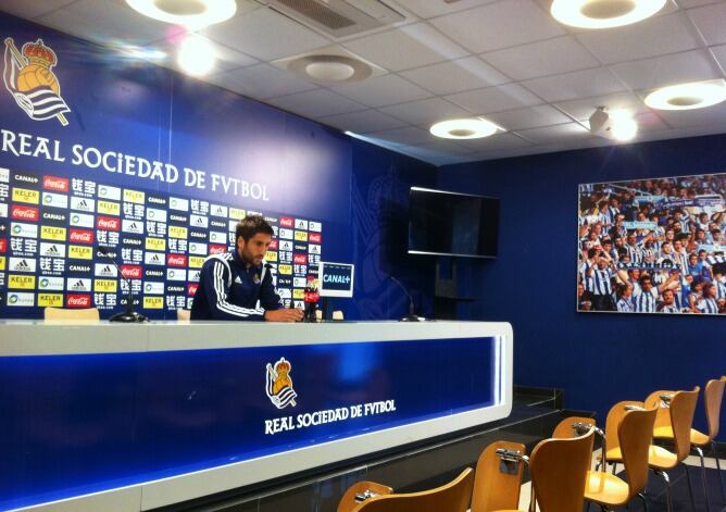 Markel Bergara atiende a los medios en Zubieta este mediodía.