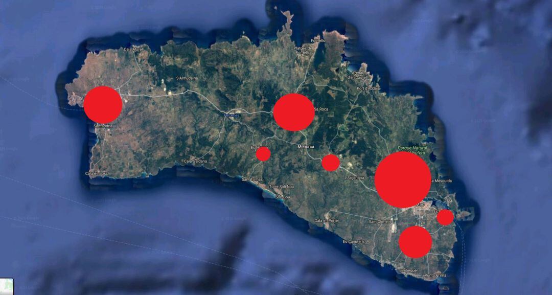 Mapa de incidencia del coronavirus en Menorca