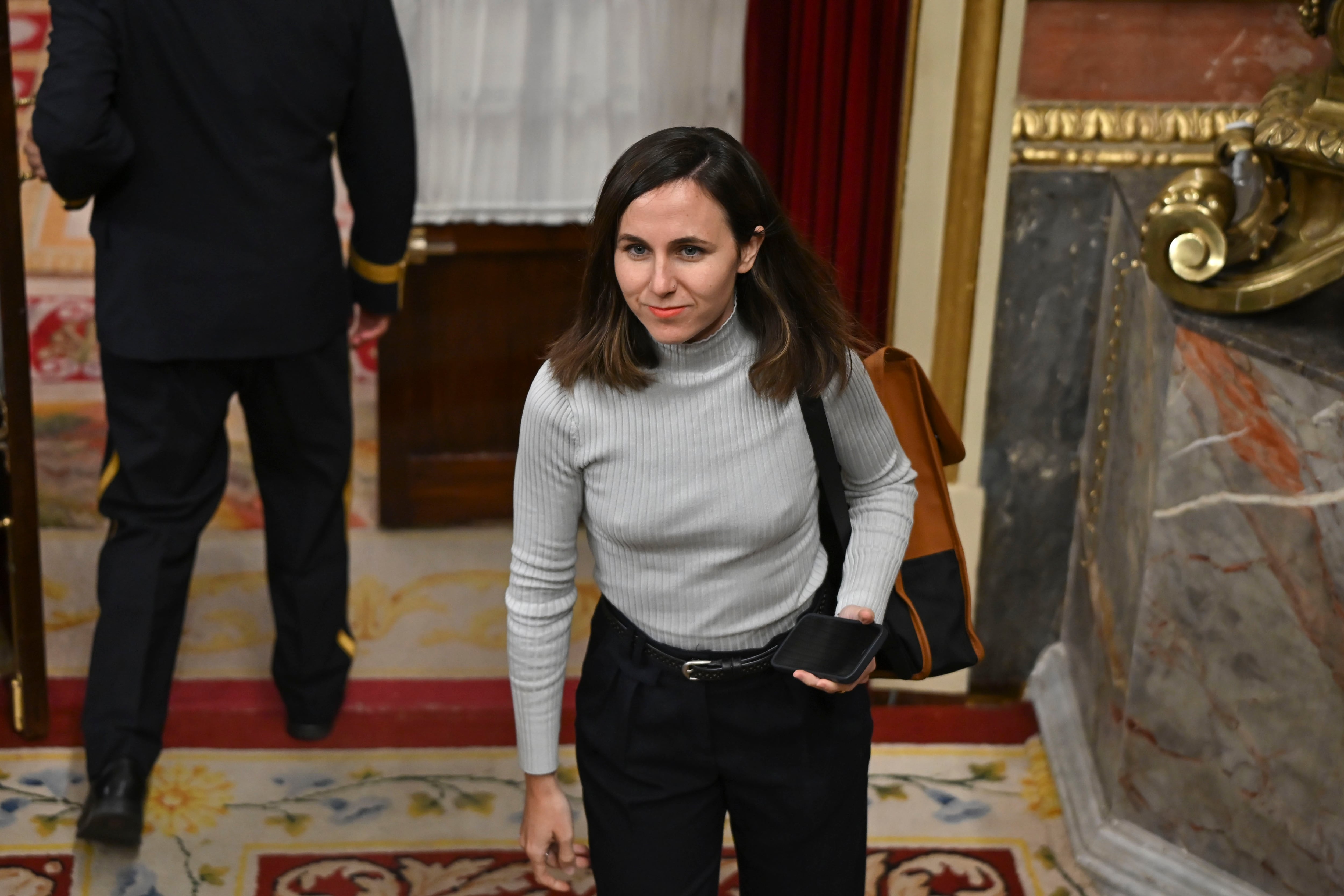 MADRID, 14/11/2024.- La líder de Podemos, Ione Belarra, durante el pleno del Congreso de los Diputados este jueves en Madrid. EFE/ Fernando Villar
