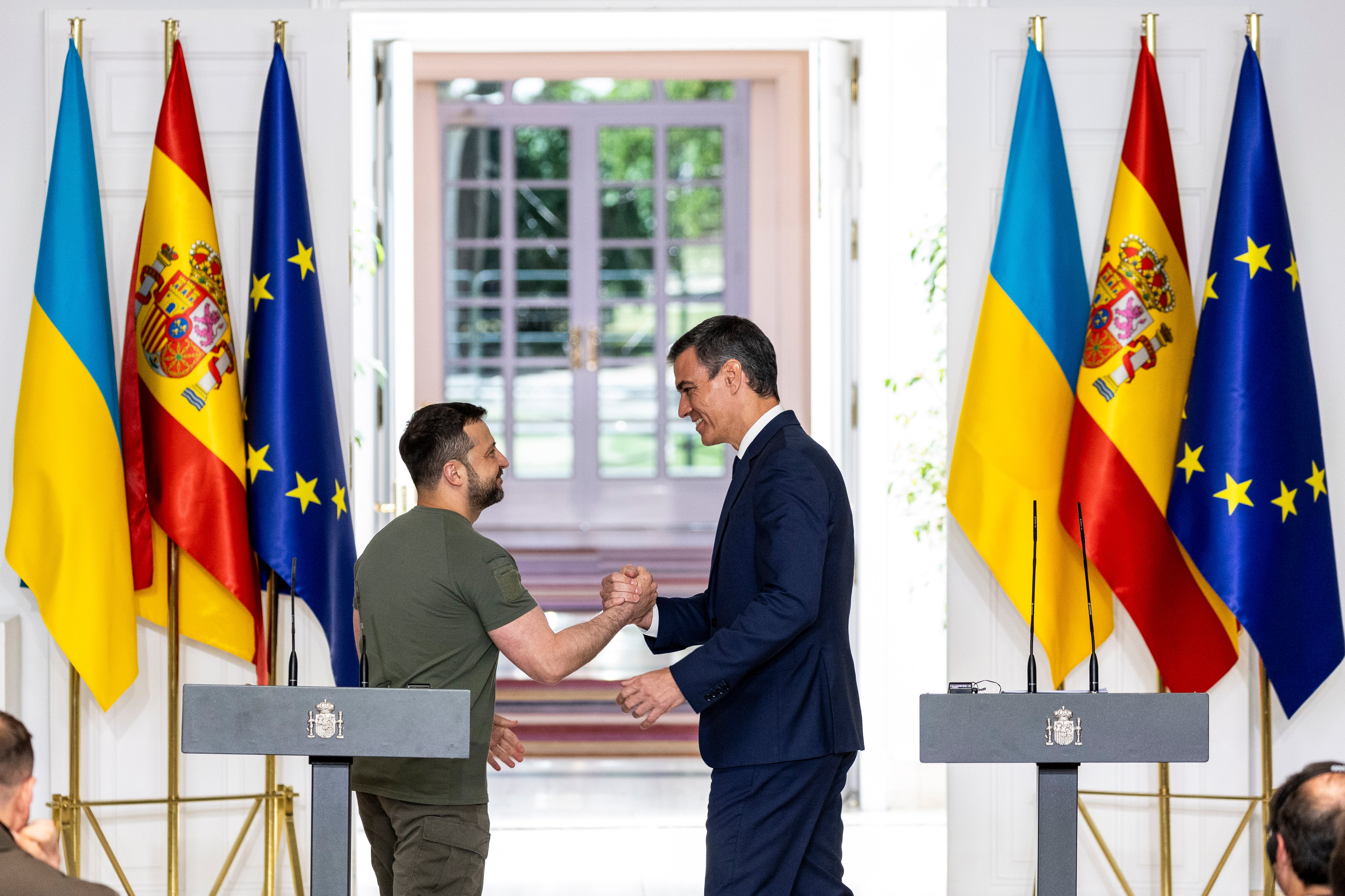 Imagen de la rueda de prensa posterior a la reunión entre Zelenski y Pedro Sánchez