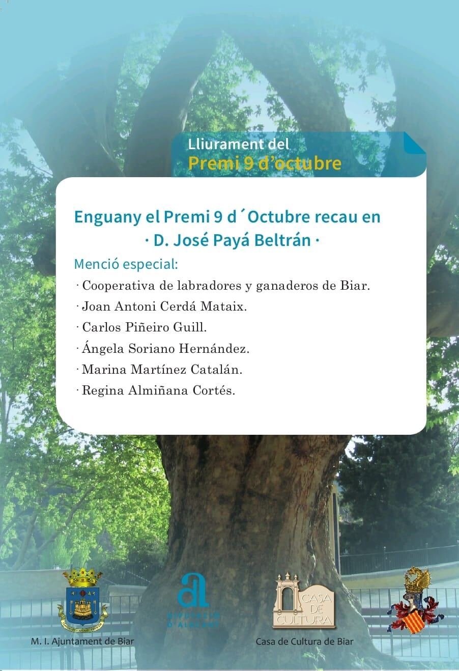 José Paya. Premio 9 d'octubre Biar