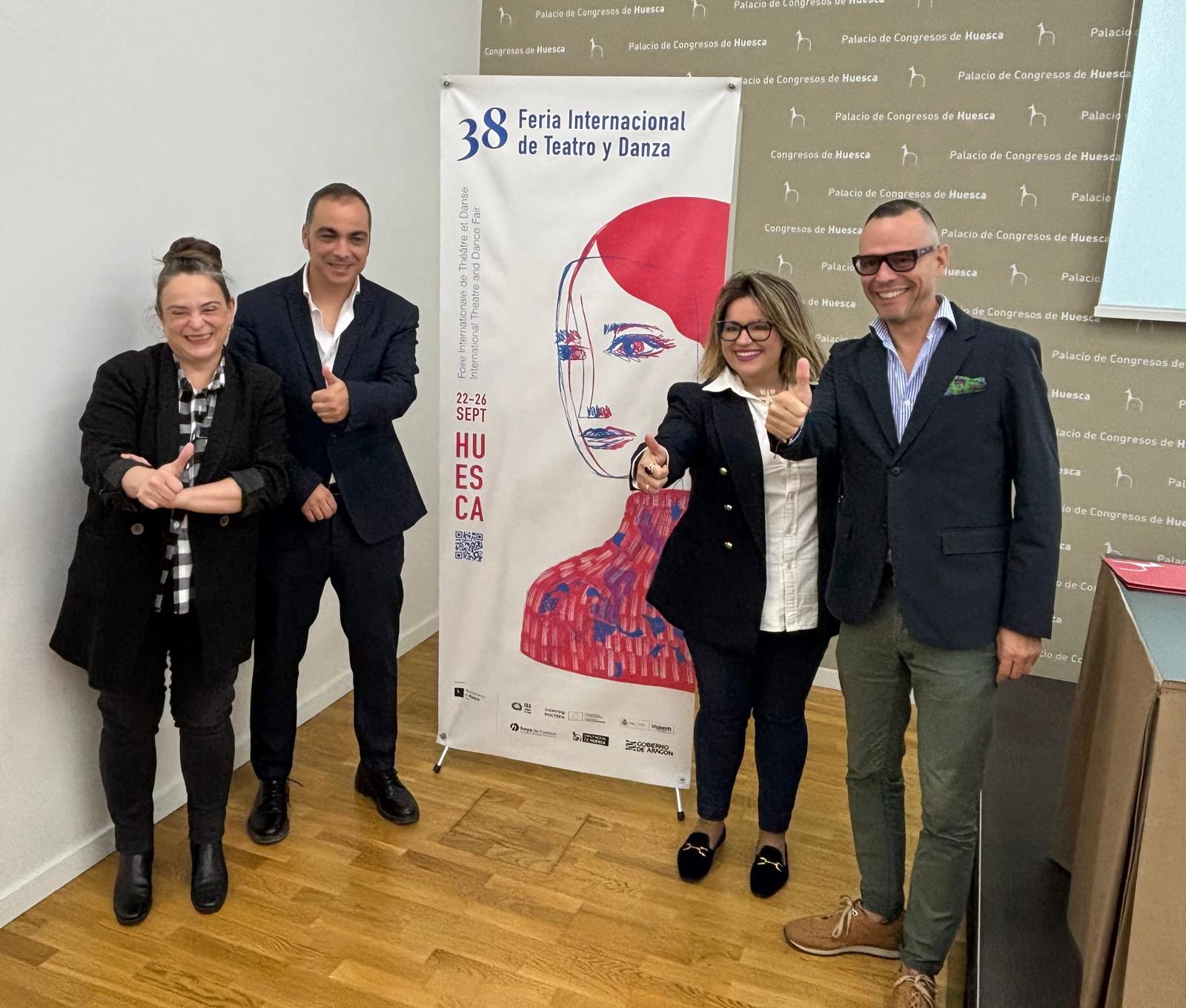 Pilar Barrio, Carlos Sampériz, Sonia Latre y Pedro Olloqui, en la presentación de la 38ª Feria de Teatro y Danza de Huesca