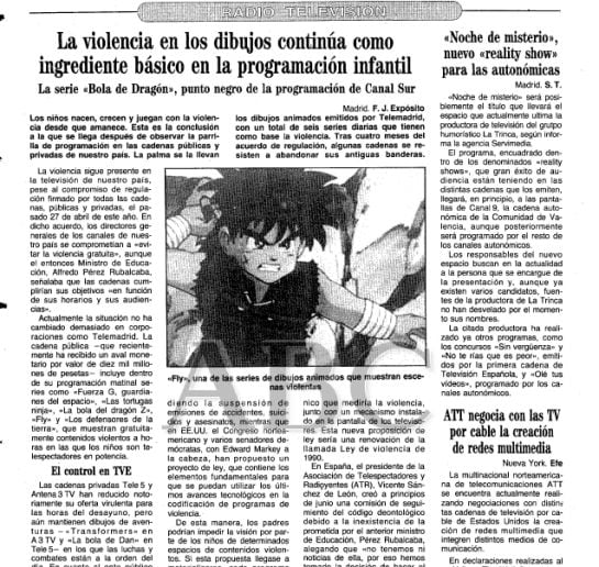 Artículo sobre &#039;Bola de Dragón&#039; en ABC Sevilla (1993)