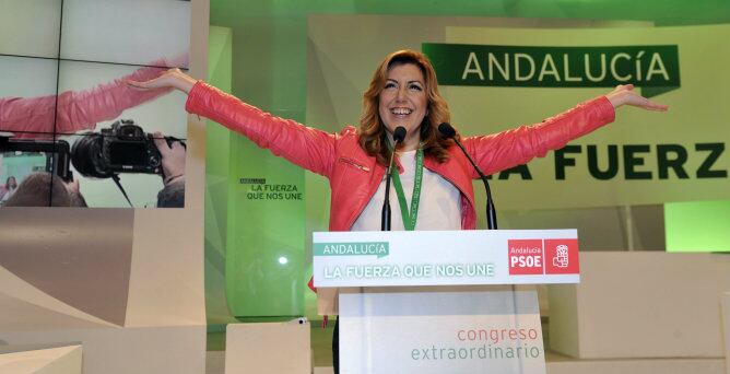 La presidenta de Andalucía, Susana Diaz, durante su intervención en el Congreso extraordinario del PSOE-A, que la elegirá como nueva secretaria general.