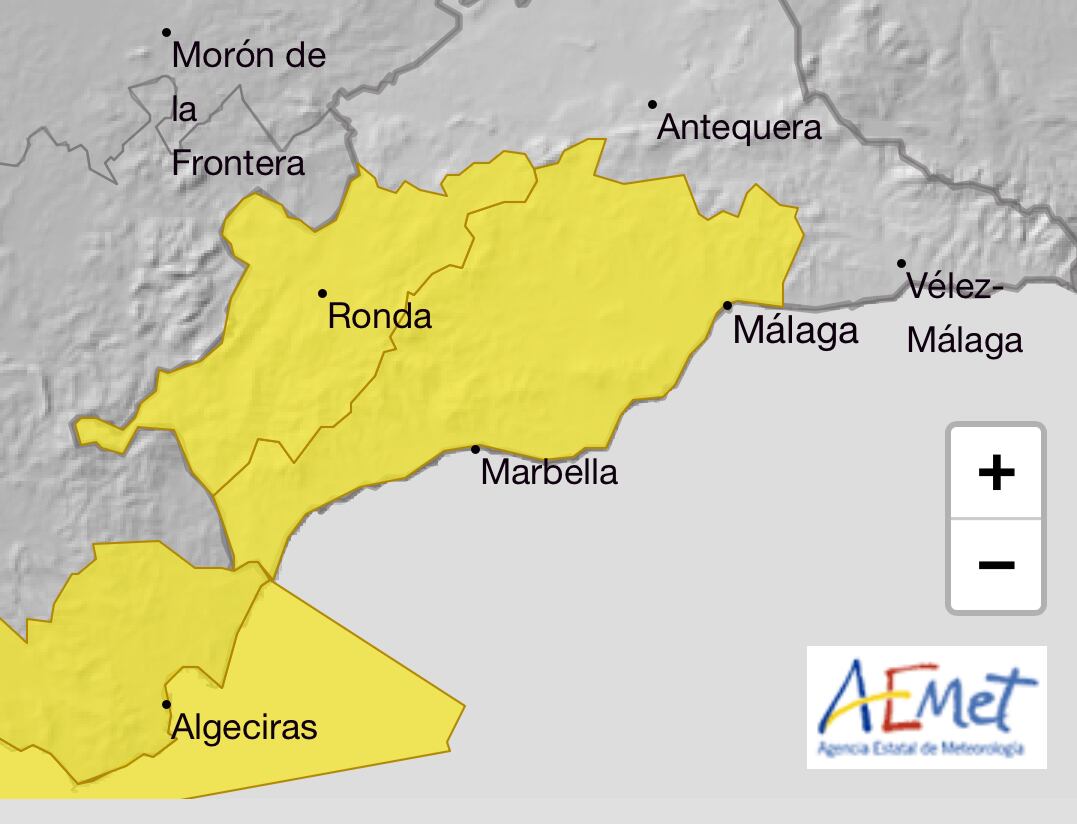 Mapa de avisos amarillos para Málaga este lunes
