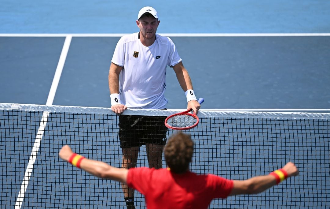 Pablo Carreno celebra su victoria ante el alemán Dominik Koepfer que le da el pase a cuartos de final de los Juegos Olímpicos de Tokio.