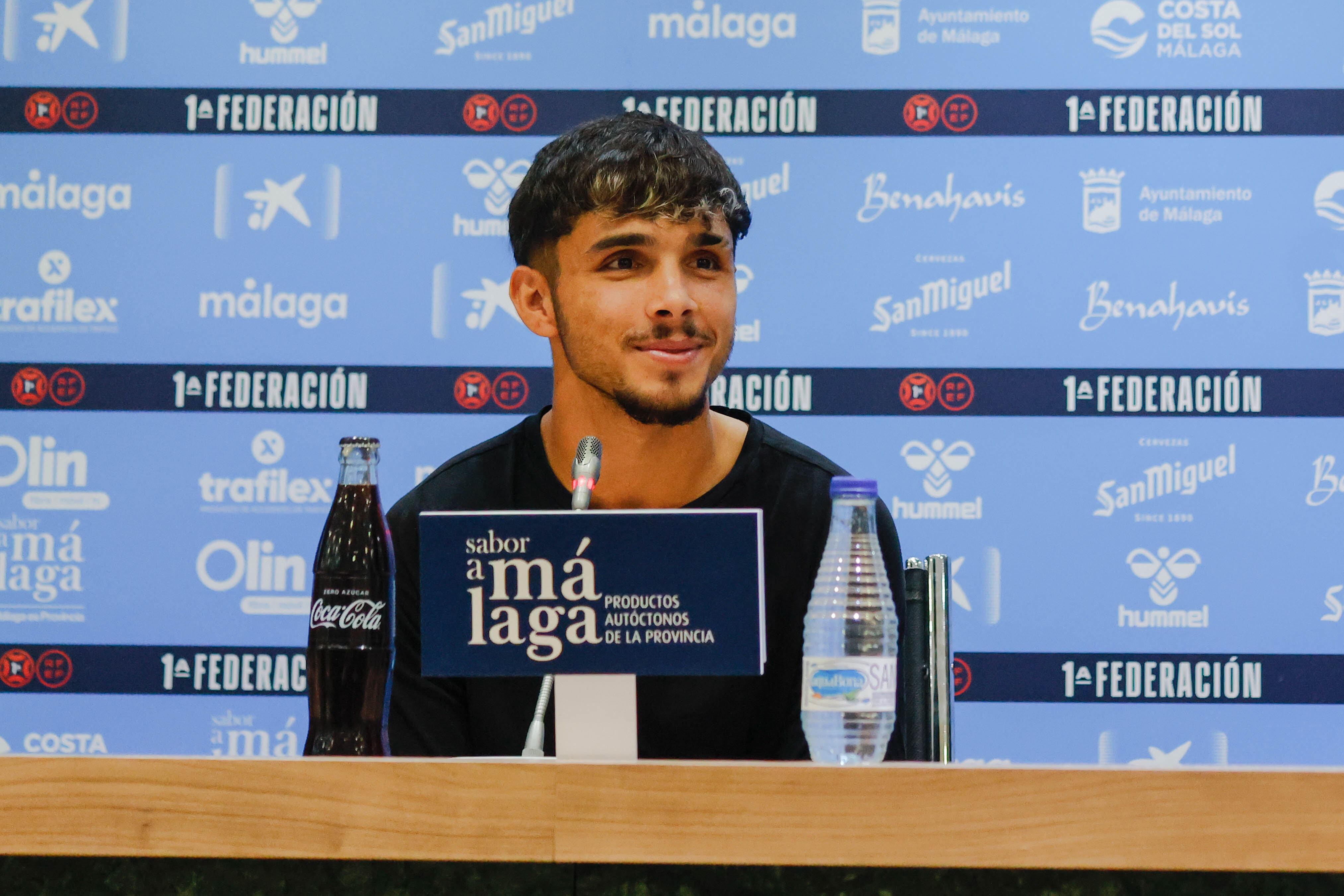 Kevin Medina, en la sala de prensa de La Rosaleda