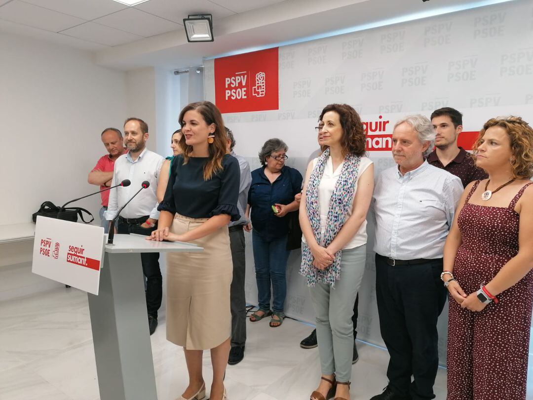 Sandra Gómez, en una rueda de prensa en la sede del PSPV-PSOE