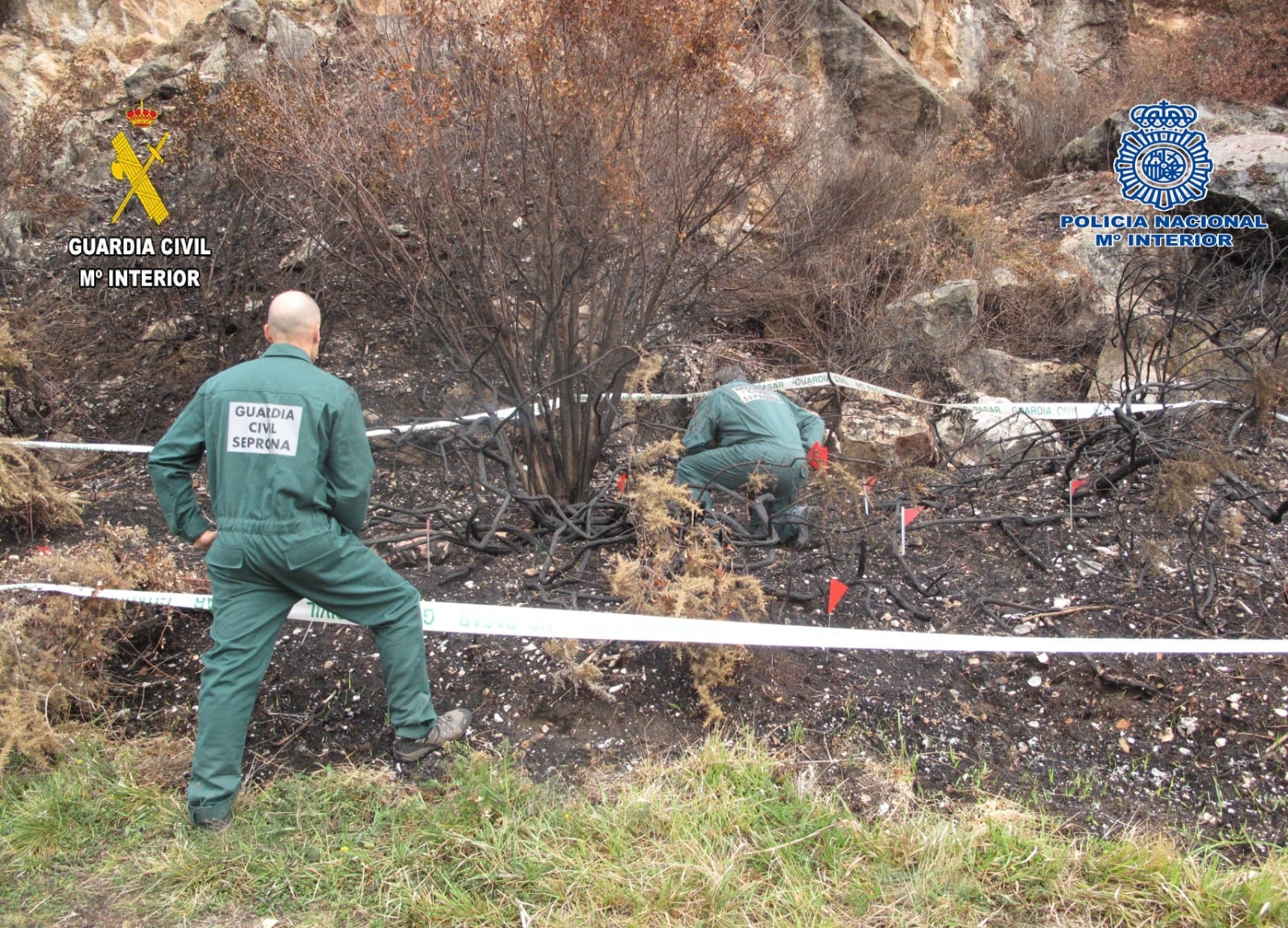 Momento de la investigación in situ desarrollada por la Guardia Civil en el monte Naranco