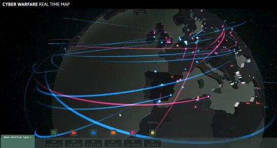 Captura de pantalla de ataques cibernéticos globales en tiempo real