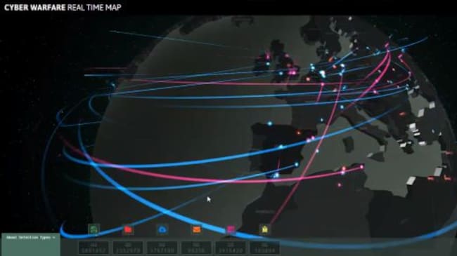 Captura de pantalla de ataques cibernéticos globales en tiempo real
