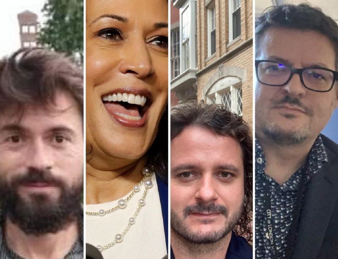 De izquierda a derecha: Jesús Sánchez (Roma); Kamala Harris, vicepresidenta electa de EE.UU.; Fernando Espi (Boston) y Alfredo Benito (Londres) 