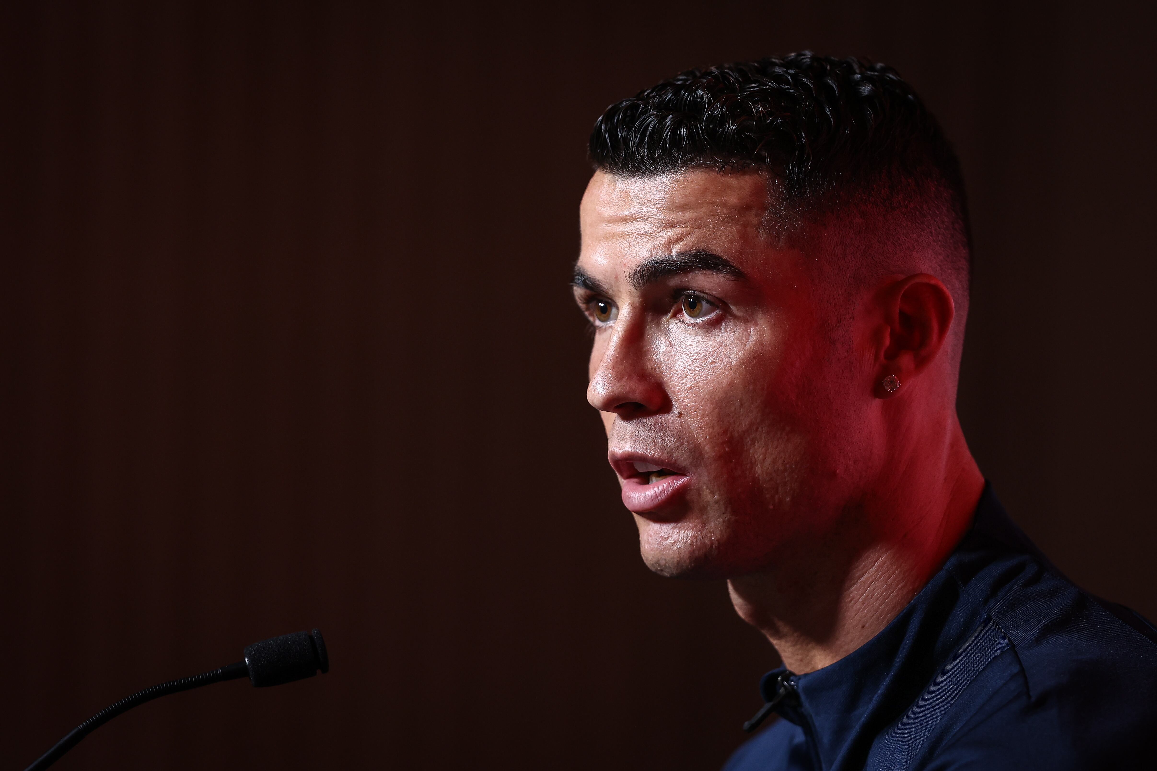 Cristiano Ronaldo, durante la rueda de prensa en la concentración de Portugal